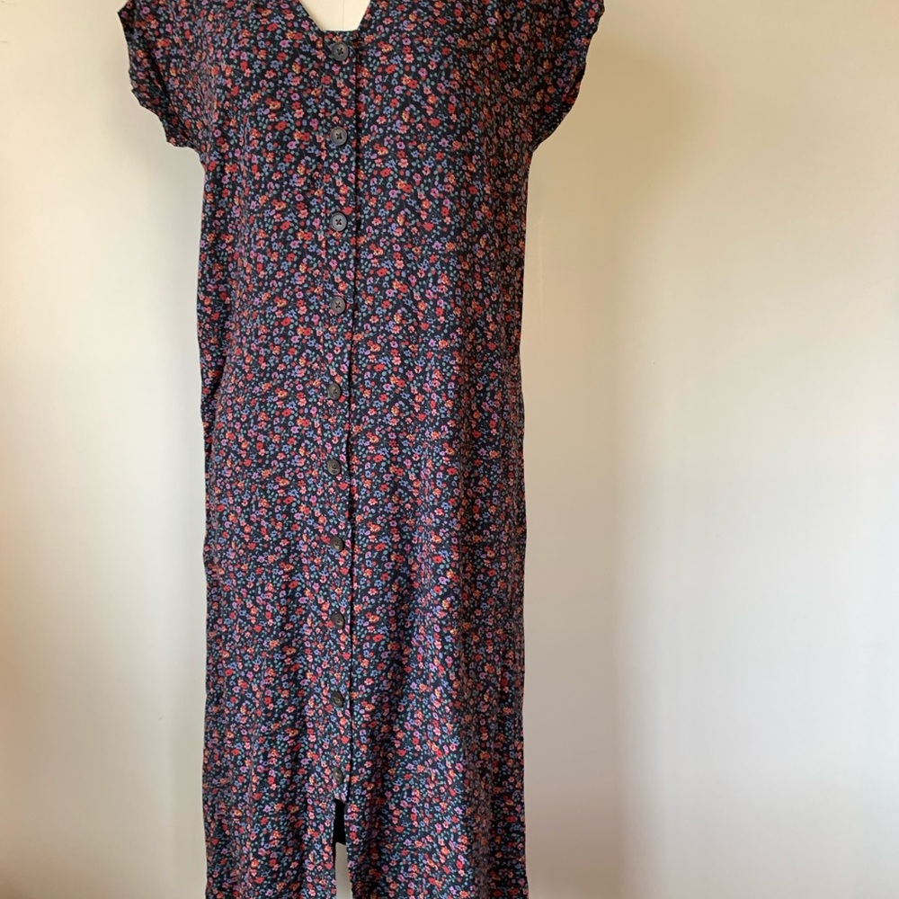 Madewell Black Floral Patterned Dress with Button Front